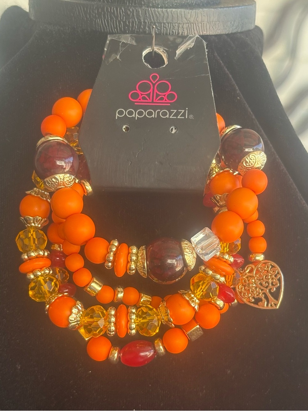 Paparazzi Orange, Gold and Burgundy Multi-Strand Beaded Bracelet Set